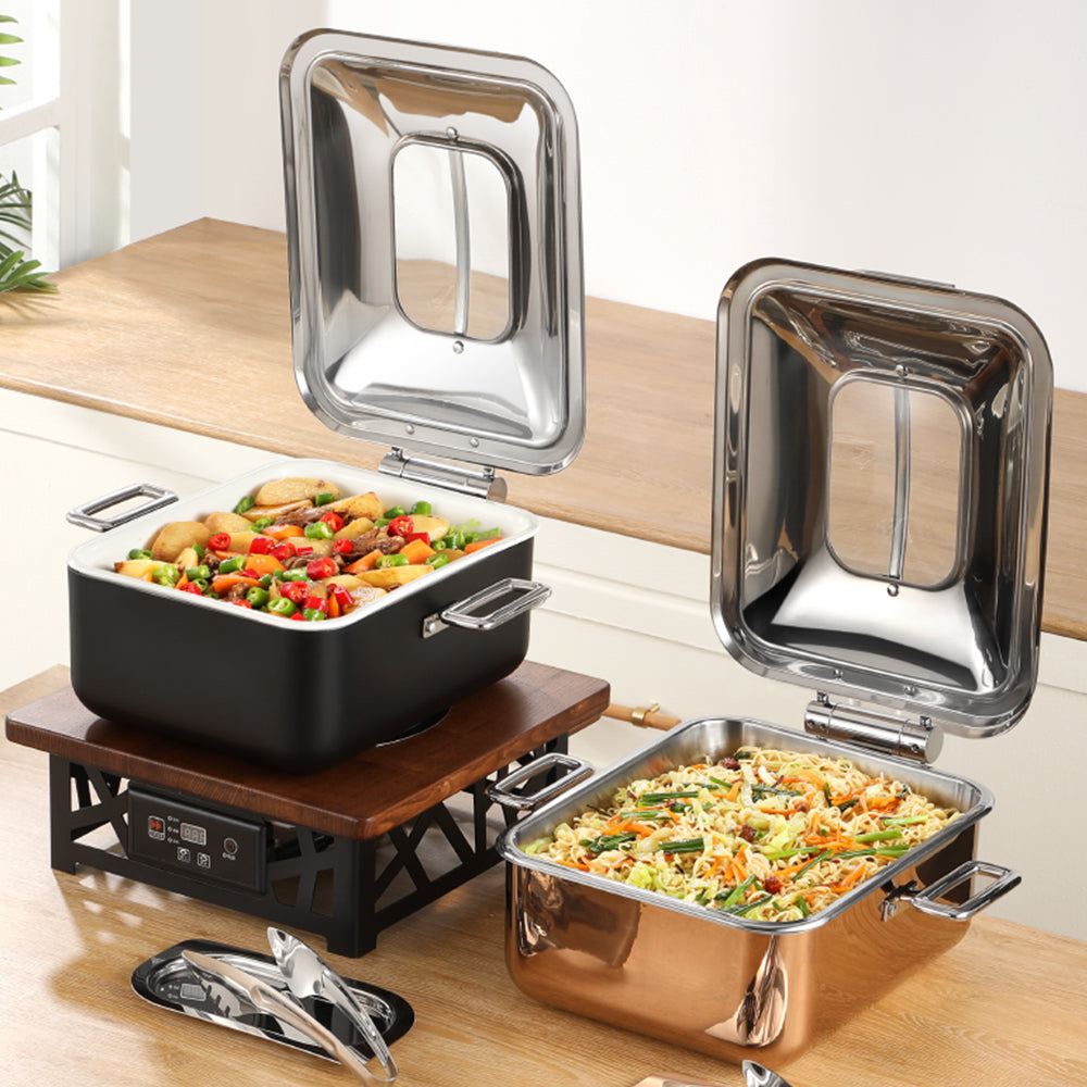 Gold Chafing Dish Set 5L Electric – Rectangular Stainless Steel Buffet Food Warmer for Catering