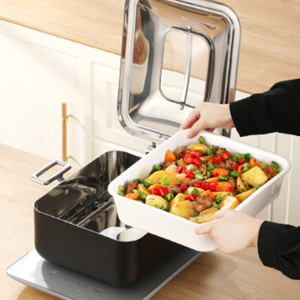 Gold Chafing Dish Set 5L Electric – Rectangular Stainless Steel Buffet Food Warmer for Catering