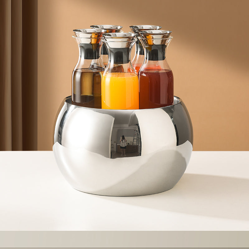 Edicel 6.5L Wooden Beverage Display Stand with 5 Glass Carafes for Hotel Buffet