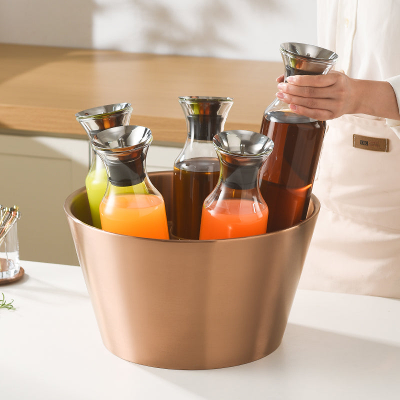 Edicel Rose Gold Beverage Carafe Set, Stainless Steel Chilling Ice Bowl for Hotel Buffet Catering