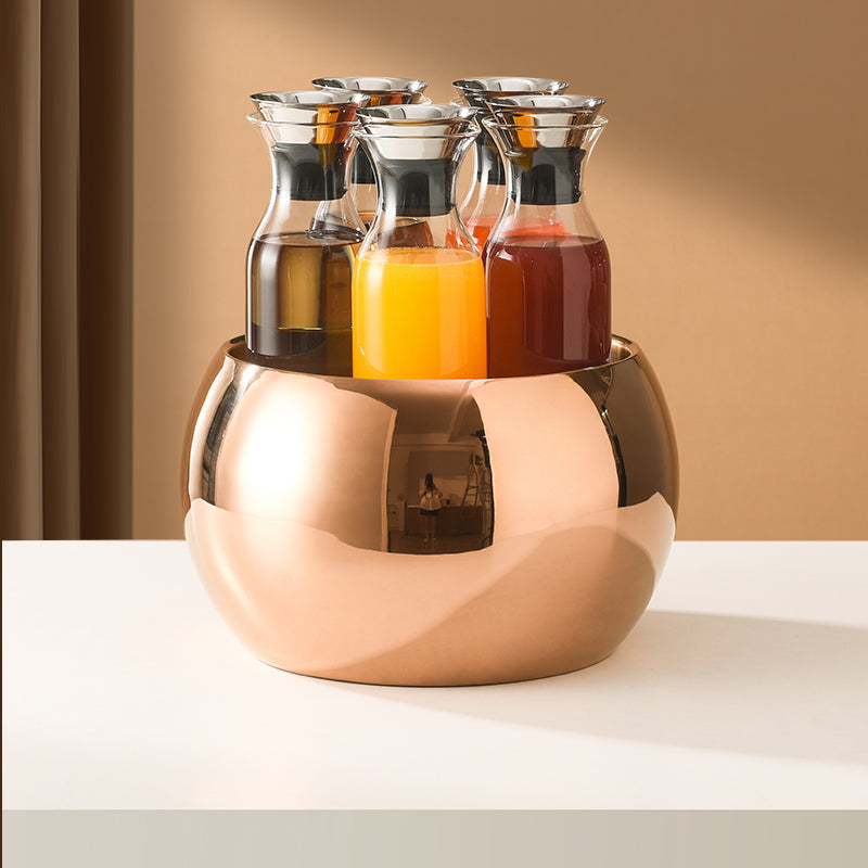 Edicel 6.5L Wooden Beverage Display Stand with 5 Glass Carafes for Hotel Buffet