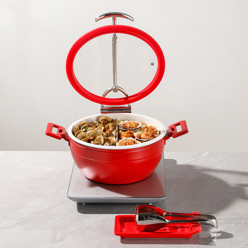 Edicel  5L Round Multi-Position Stay-Open Lid Chafing Dish for Hotel Buffet Serving