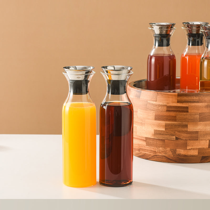 Edicel 6.5L Wooden Beverage Display Stand with 5 Glass Carafes for Hotel Buffet