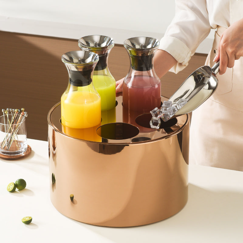 Edicel Rose Gold Beverage Carafe Set, Stainless Steel Chilling Ice Bowl for Hotel Buffet Catering