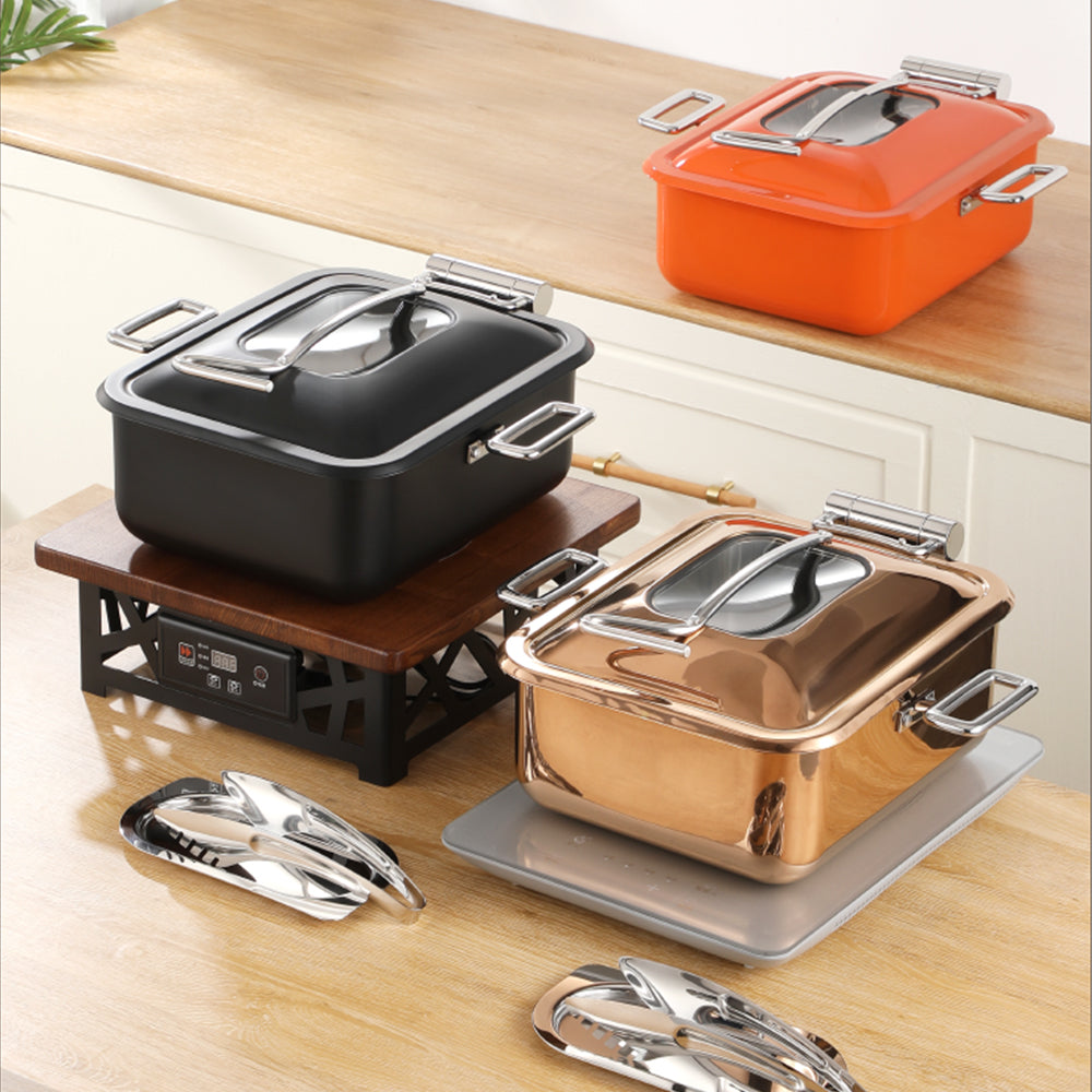 Gold Chafing Dish Set 5L Electric – Rectangular Stainless Steel Buffet Food Warmer for Catering