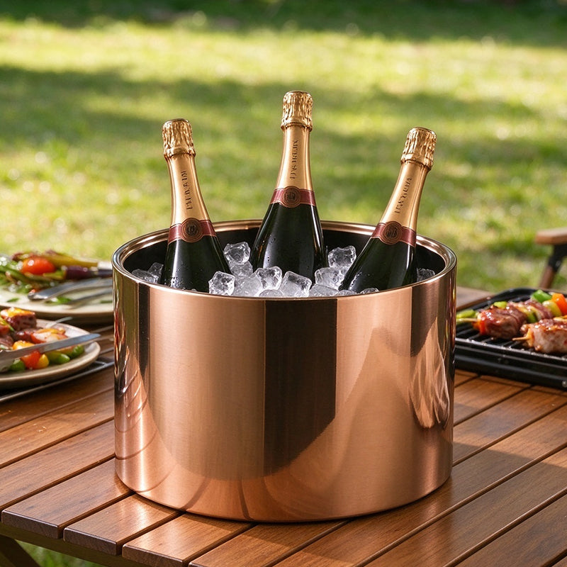 Edicel Rose Gold Beverage Carafe Set, Stainless Steel Chilling Ice Bowl for Hotel Buffet Catering