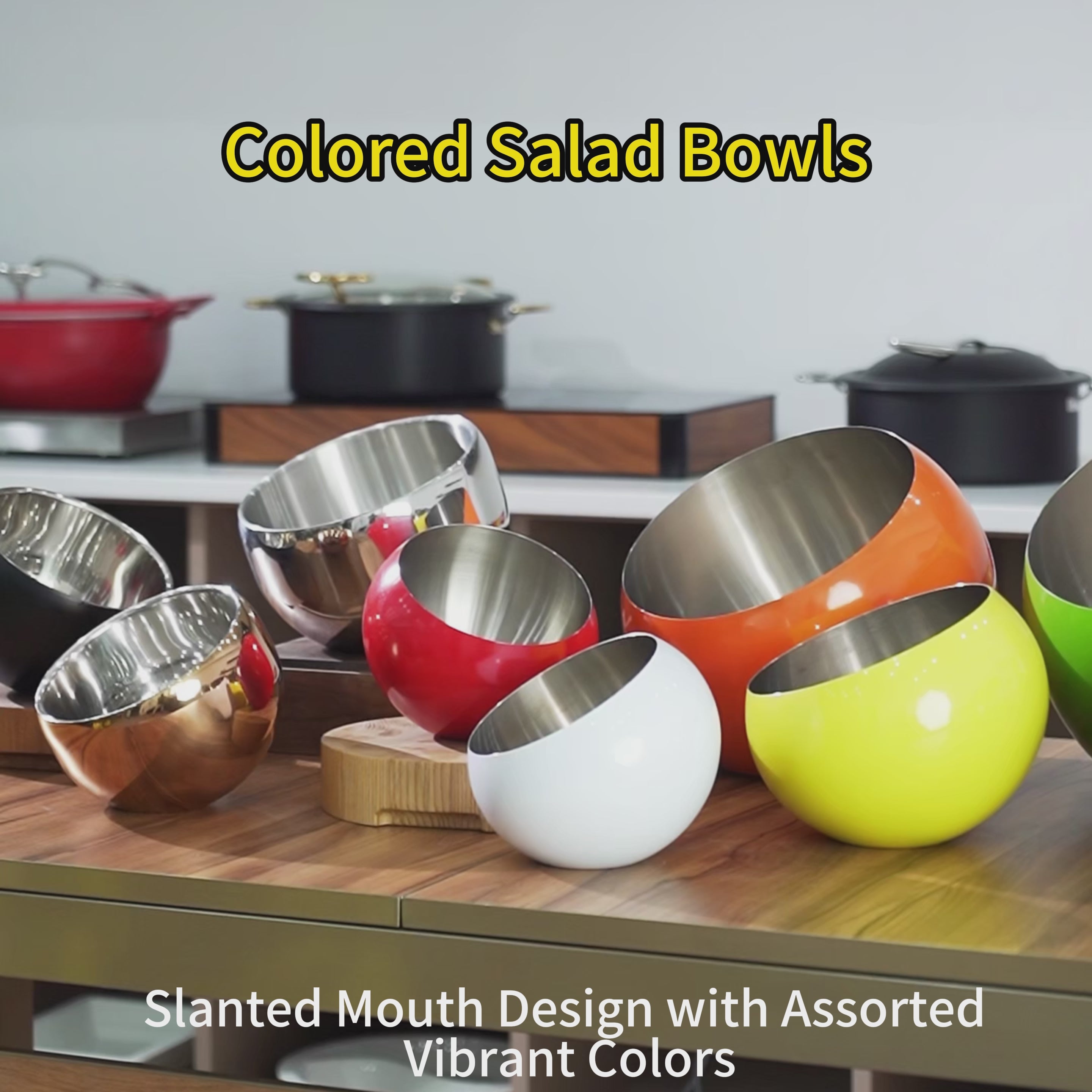 Edicel Stainless Steel Slanted Double Layer Salad Bowl – Multi-Color Serving Bowl for Salad, Fruit & Sauce